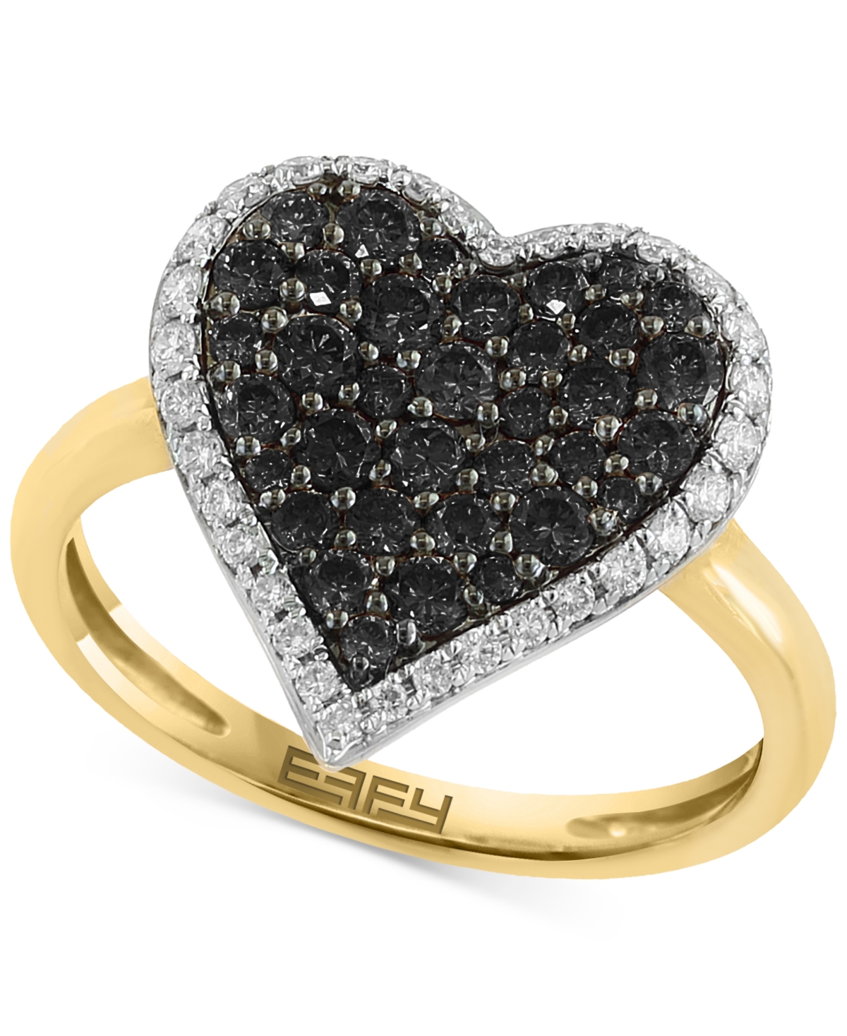 Shop Effy Collection Effy Black Diamond (5/8 Ct. T.w.) & White Diamond (1/4 Ct. T.w.) Heart Halo Ring In 14k Gold In Yellow Gold