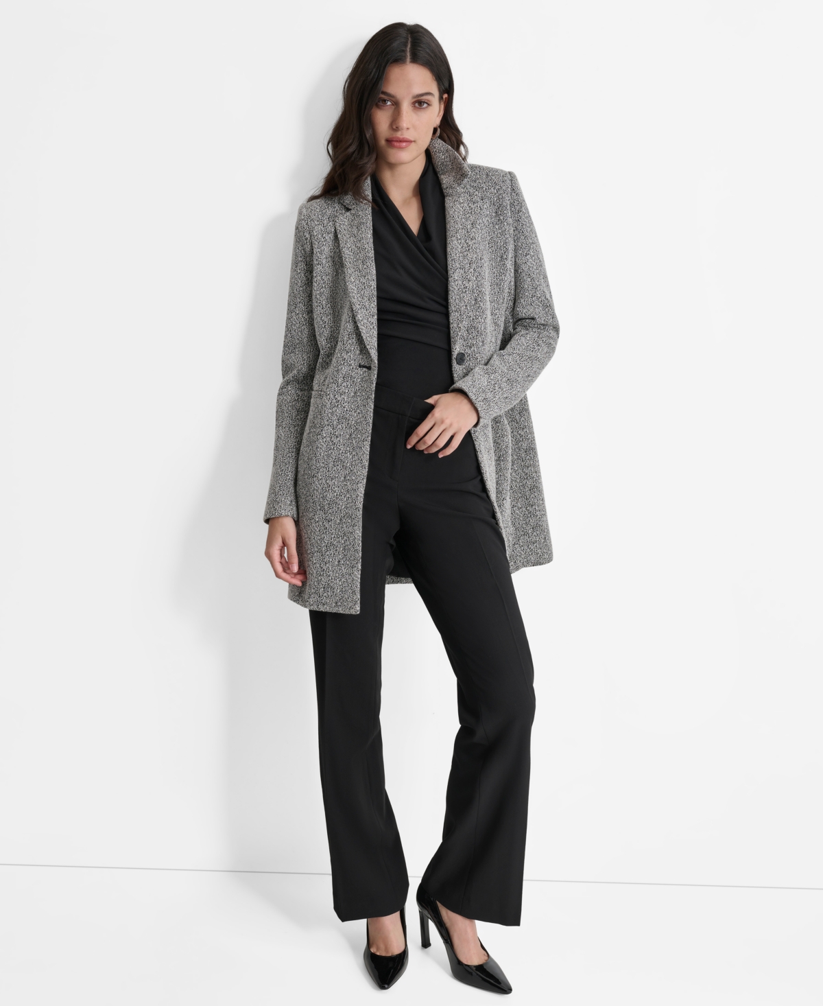 Dkny Women's Notch-Lapel Single-Button Long-Sleeve Jacket -wht