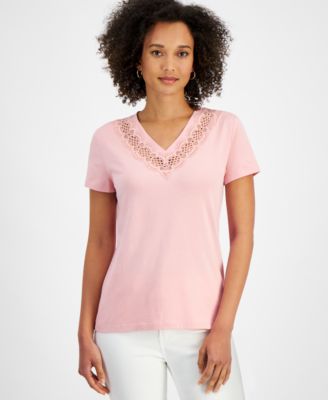 Nautica Jeans - Women's Crochet-Trim Solid-Color V-Neck Shirt