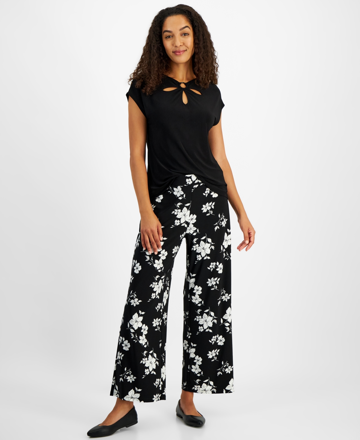 Kasper Women's Keyhole Ring Short-Sleeve Top, Regular & Petite Sizes