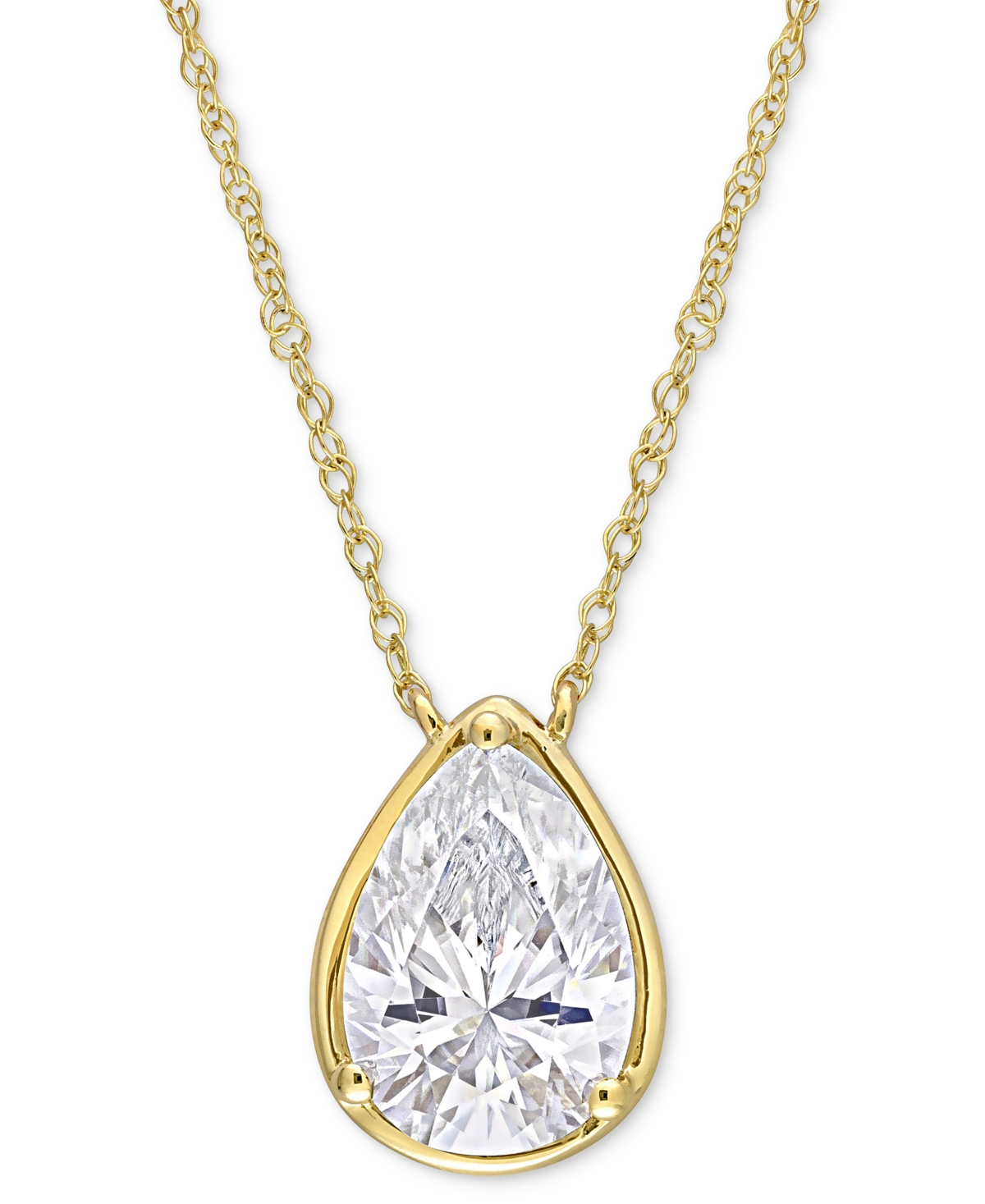 Macy's Moissanite Pear Bezel Solitaire 17" Pendant Necklace (2 Ct. T.w.) In 10k Gold In Gold Moissanite