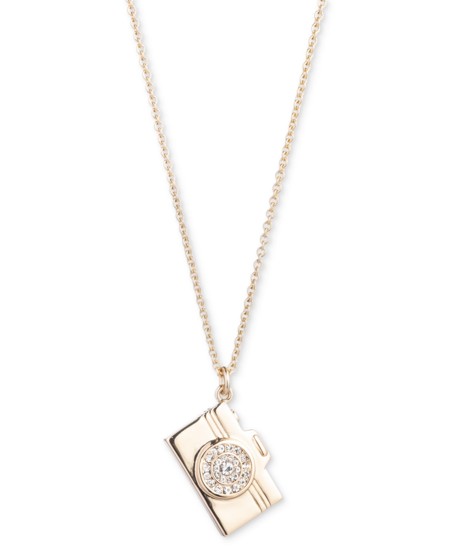 Gold-plated Pav&eacute; Camera Pendant Necklace, 16" + 3" extender