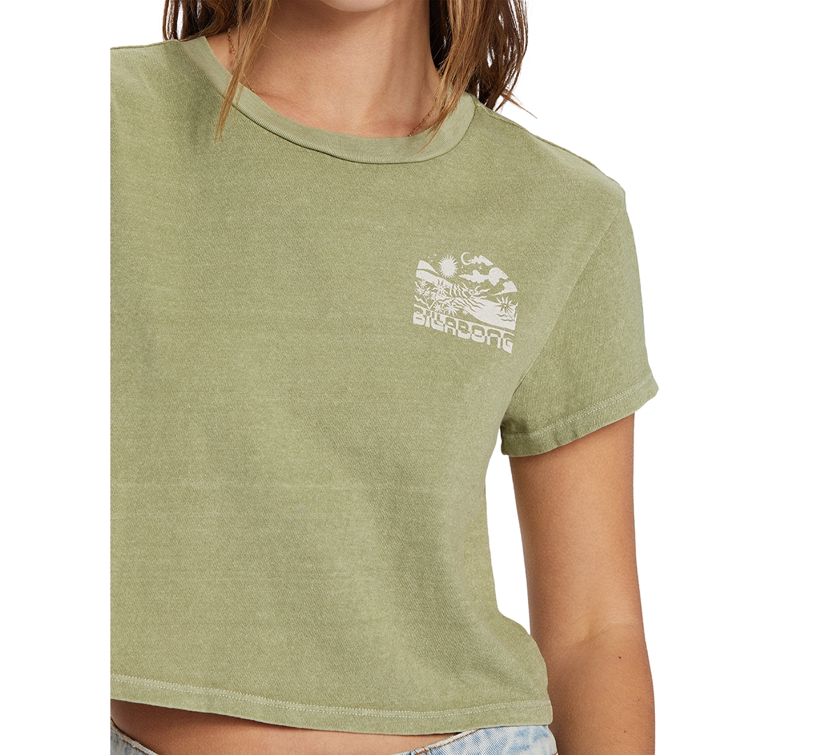 Shop Billabong Juniors' White Noise Cropped Cotton T-shirt In Avocado