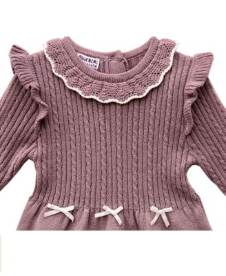 Toddler Crochet Trim Flutter Sleeve Sweater Dress