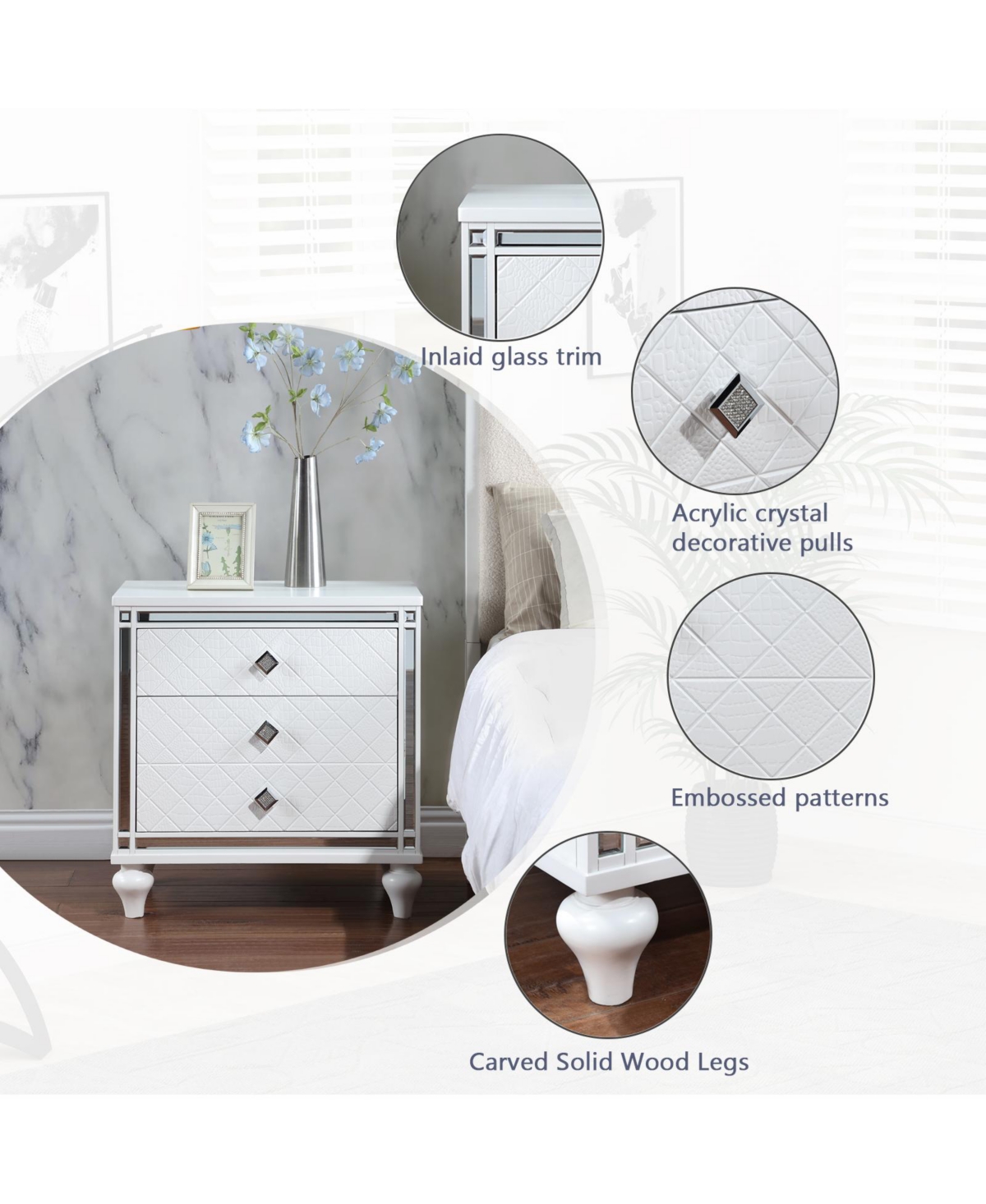 Slickblue Contemporary Nightstands with Mirror Frame Accents for Modern Elegance
