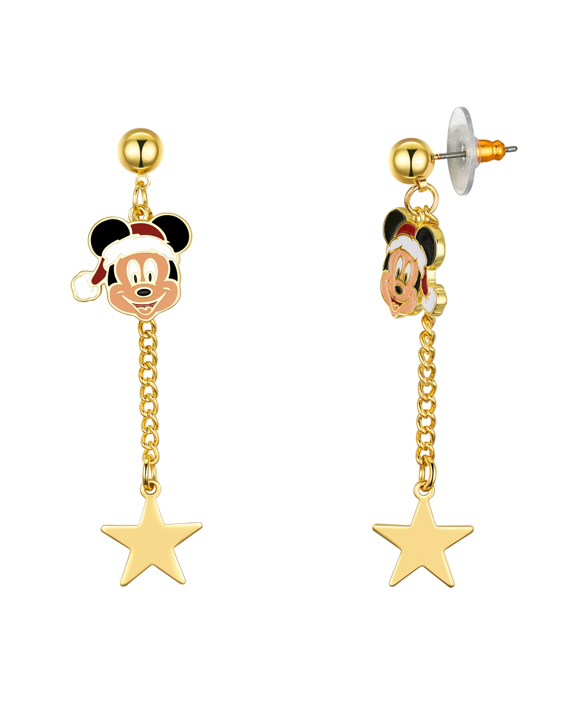 Disney Gold Micky Mouse Bow And Wreath Stud Drop Earrings In Gold