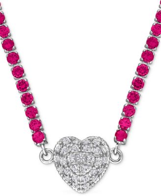 Macy's - Lab-Created Ruby (13 ct. t.w.) & Lab Created White Sapphire (1-1/4 ct. t.w.) Heart 17" Pendant Necklace in Sterling Silver
