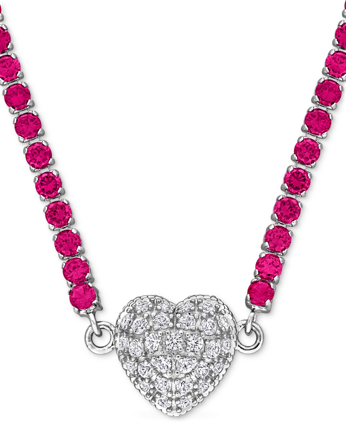 Macy's Lab-created Ruby (13 Ct. T.w.) & Lab Created White Sapphire (1-1/4 Ct. T.w.) Heart 17" Pendant Neckl In Ruby