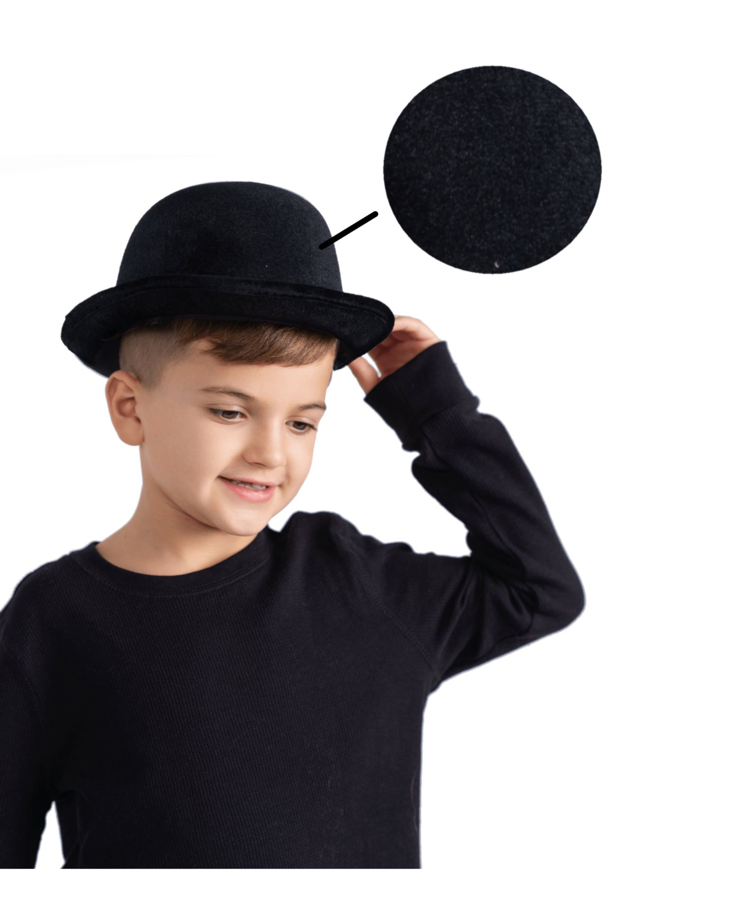 Black Velvet Derby Hat - Kids Girls & Boys