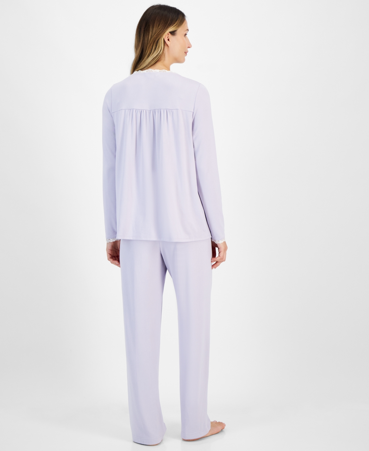 CHARTER CLUB WOMEN'S LACE-TRIM HENLEY PAJAMA SET, CREATED FOR MACY'S 