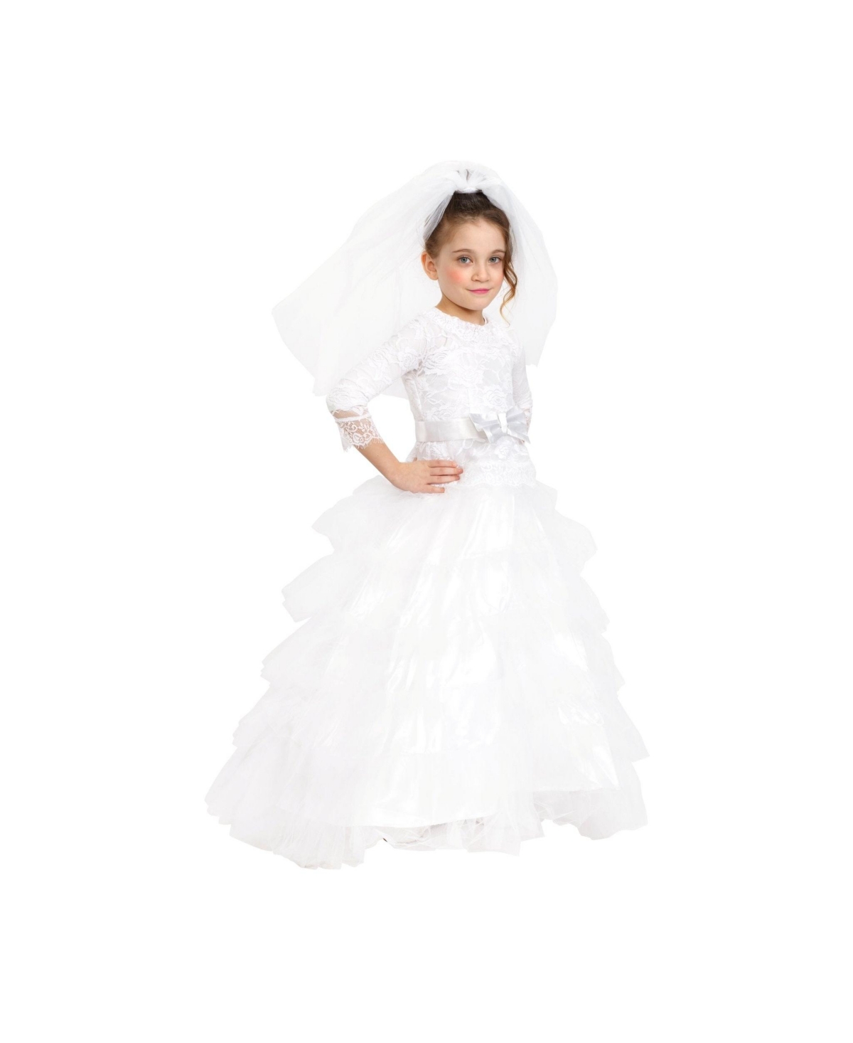 Dress Up America Bridal Dress with Wedding Veil Costume - Kids Girls