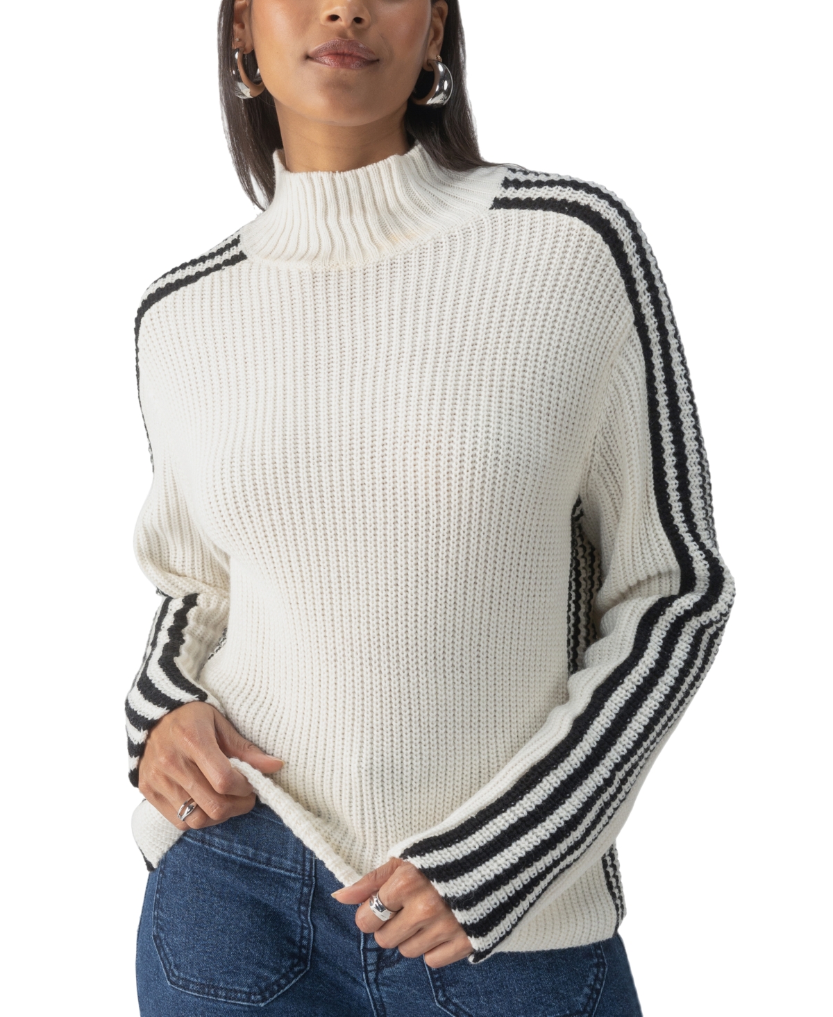 Sanctuary Women's Striped Mock-Neck Long-Sleeve Sweater