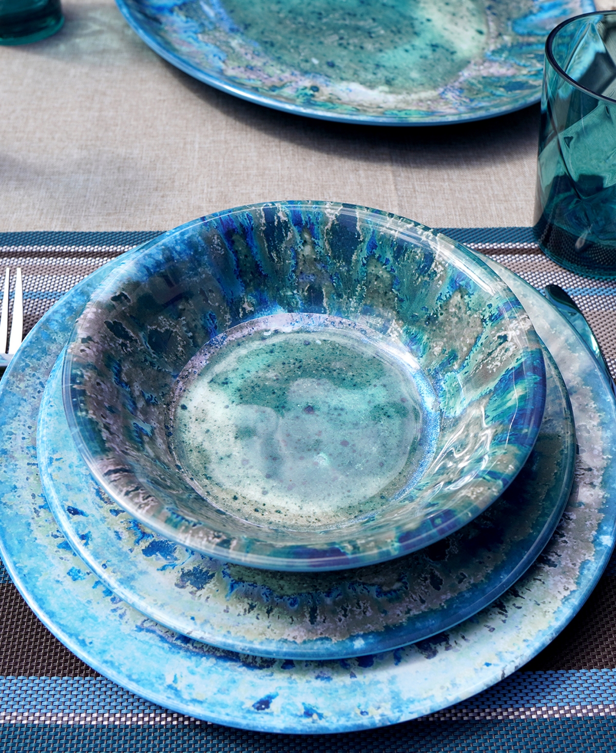 Certified International Radiance Teal Melamine 12-Pc. Dinnerware Set