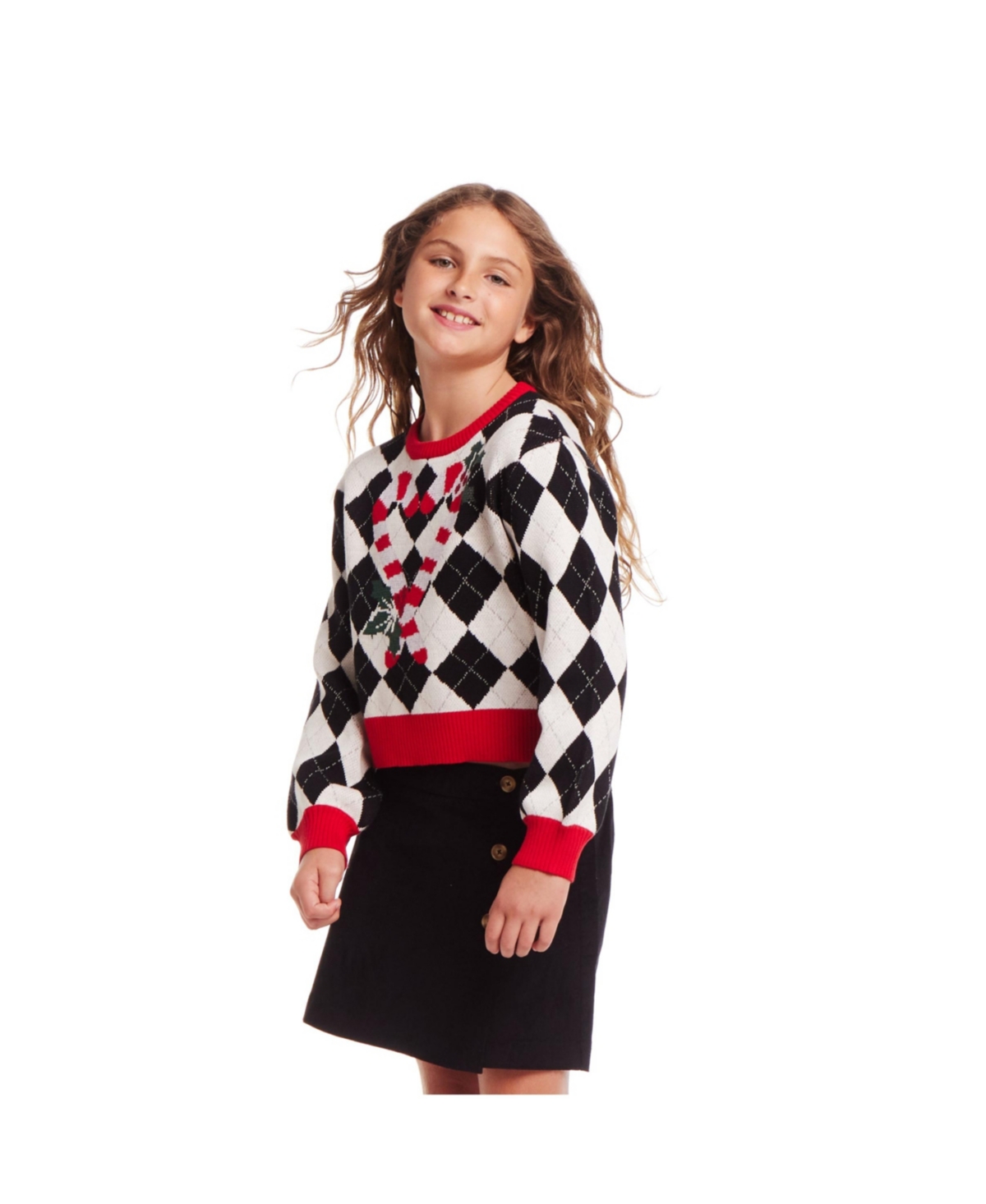 Andy & Evan Big Girls Argyle Cancy Cane Sweater