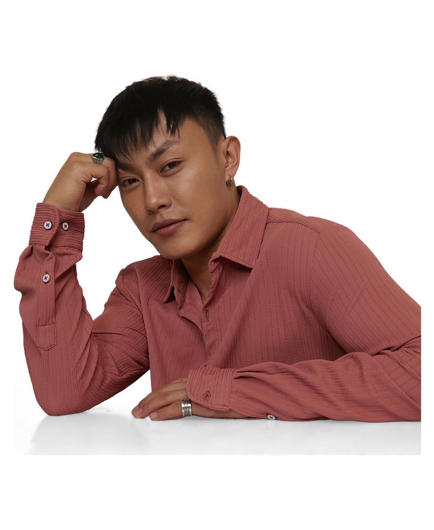 Мужская рубашка Cahoot Campus Sutra Coral Pink Stripe-Creased, цвет: Красный — фото 2