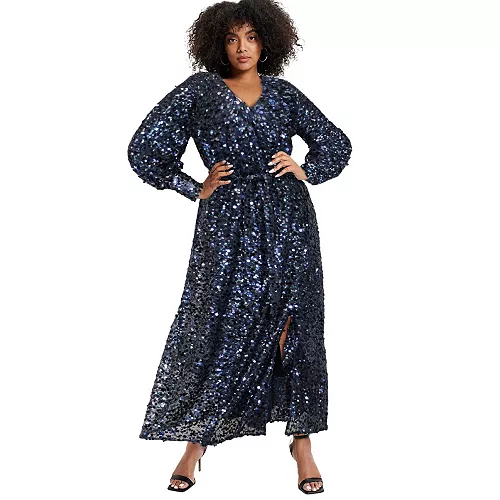 women's june + vie evyre side slit sequin dress