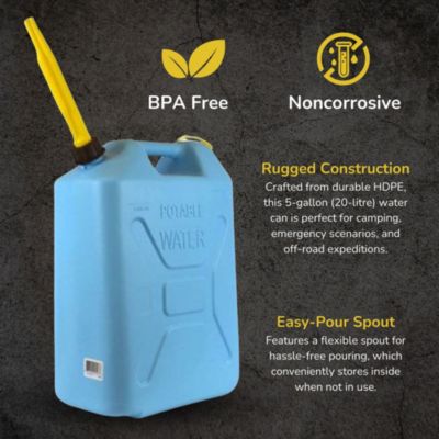 5 Gal Military Style Water Can Container with Reversible Spout, 4 Pack