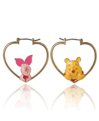 Winnie The Pooh And Piglet Mismatched Heart Hoop Earrings