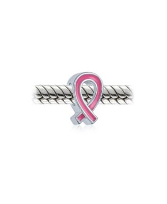 SET OF 3 Pink Ribbon Breast Cancer Survivor Charm Bead - Sterling Silver Jewelry