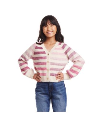 Big Girls Pink Ombre Striped Cardigan Sweater