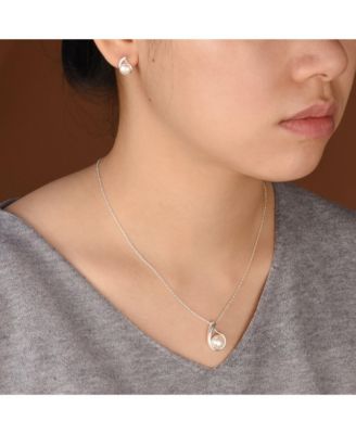Timeless Elegance Pearl Pendant Necklace & Stud Earrings Set in Sterling Silver