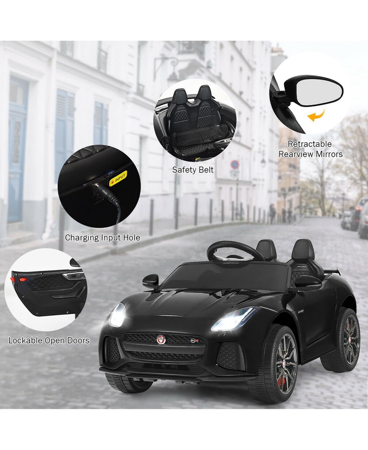 Costway 12V Jaguar F-Type Svr Licensed Kids Ride On Car Motorized Vehicle w/ MP3