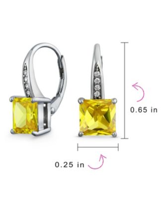 Holiday Classic Solitaire Cubic Zirconia Princess Cut Square Pave CZ Drop Lever back Earrings .925 Sterling Silver