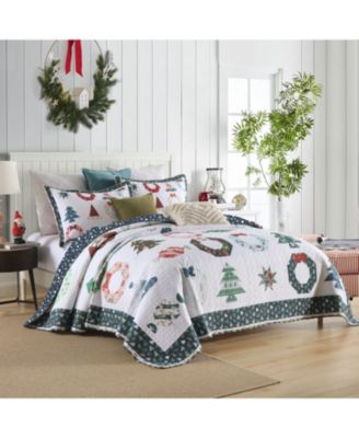 3 Pcs Winter Blue Candy Christmas Quilt Bedspread Set Queen