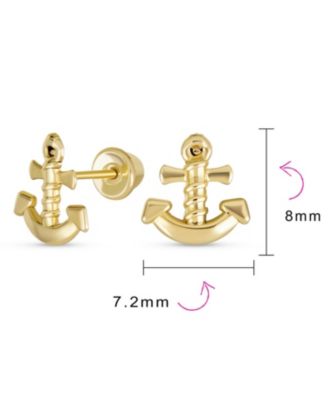 Petite Small Tropical Beach Vacation Honeymoon Simple Nautical Boat Anchor Screw Back Stud Earrings Yellow 14K Gold