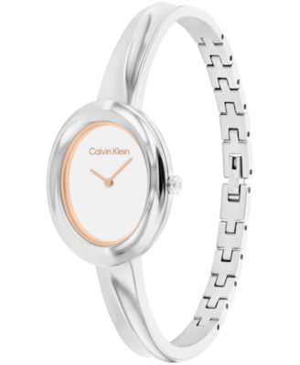 Women Twisted Bezel Silver Stainless Steel Bracelet Watch 24mm