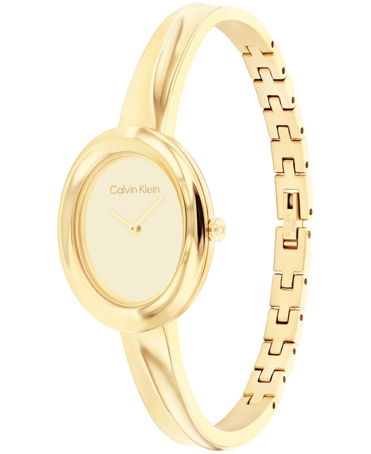 Calvin Klein Women Twisted Bezel Gold-tone Stainless Steel Bracelet Watch 24mm In Gold