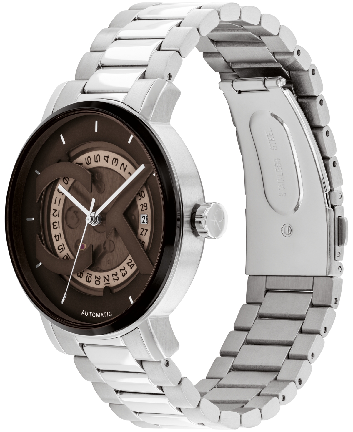 Calvin Klein Unisex Iconic Automatic Silver Stainless Steel Bracelet Watch 40mm In Silver