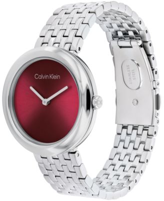 Women Twisted Bezel Silver Stainless Steel Bracelet Watch 34mm