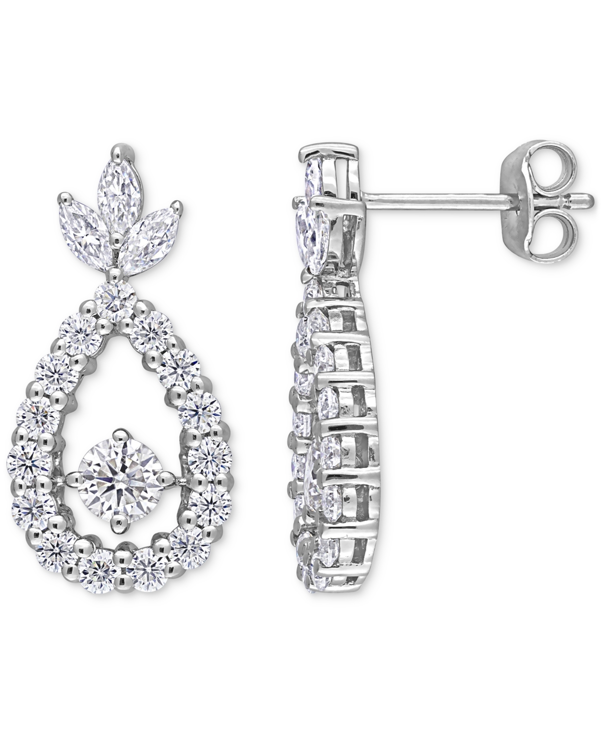 Macy's Moissanite Marquise & Round Teardrop Drop Earrings (2 Ct. T.w.) In Sterling Silver In Sterling Silver Moissanite