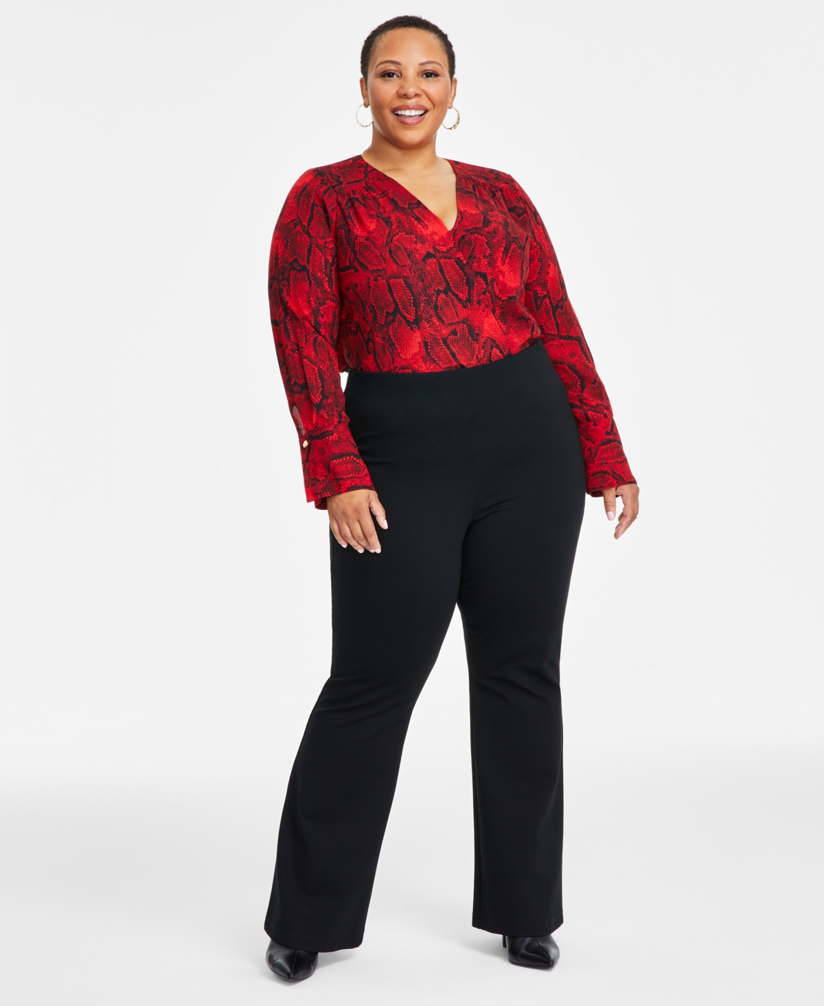 Inc International Concepts Plus Size High-rise Flare-leg Pants, Exclusively At Macy's In Deep Black