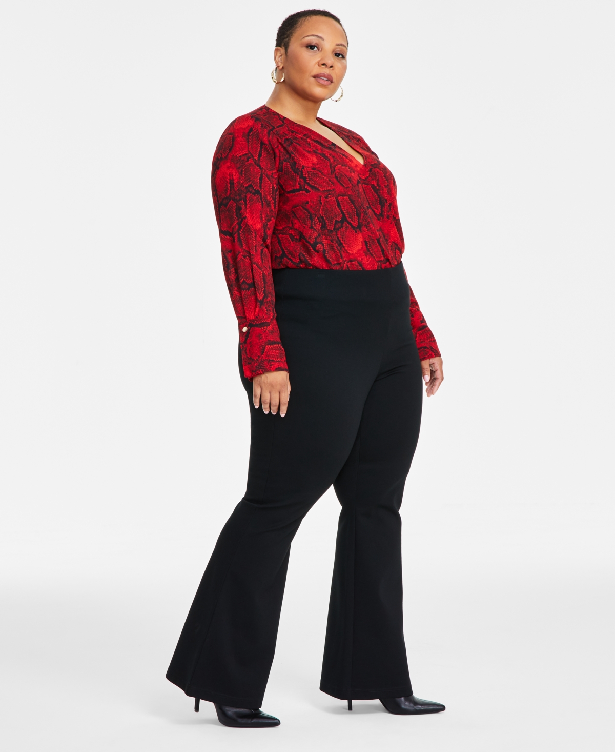 Inc International Concepts Plus Size High-rise Flare-leg Pants, Exclusively At Macy's In Deep Black