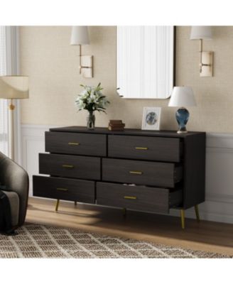 Black Wood Dresser Chest of Drawer With 6 Drawers