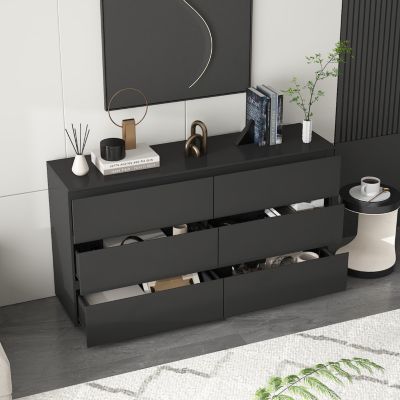 6-Drawers Black Wood Chest of Drawer Cabinet Organizer