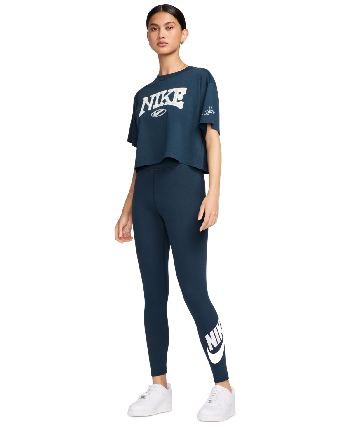 Nike Women's  Sportswear Classics High-waisted Graphic Leggings In Armory Navy,white