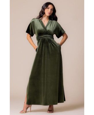 Women's Verona V-Neck Velvet Evening Gown With Pockets