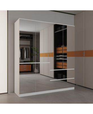 White High Gloss Mirrored Doors Big Wardrobe Combo Armoires