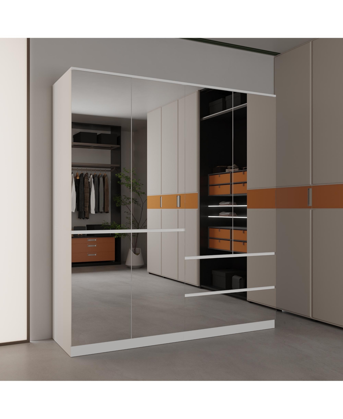 Famapy White High Gloss Mirrored Doors Big Wardrobe Combo Armoires
