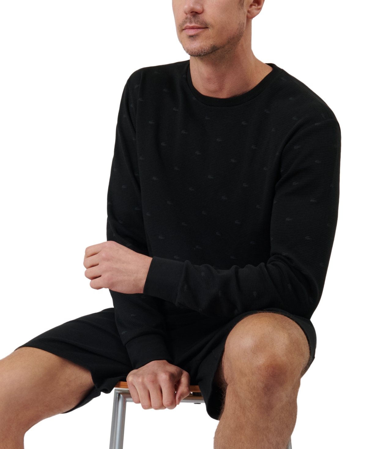 Lacoste Men's All Over Croc Print Long-Sleeve Thermal Sleep Shirt