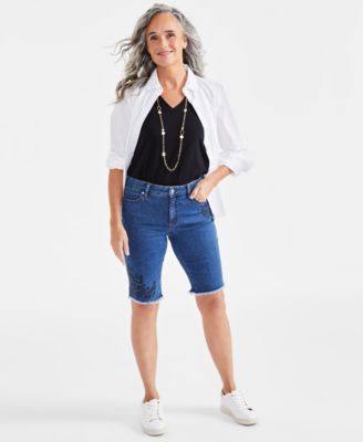 Women s Mid Rise Embroidery Bermuda Shorts Exclusively at Macy s