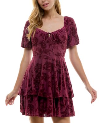 City Studios - Juniors' Burnout Velvet Fit & Flare Dress