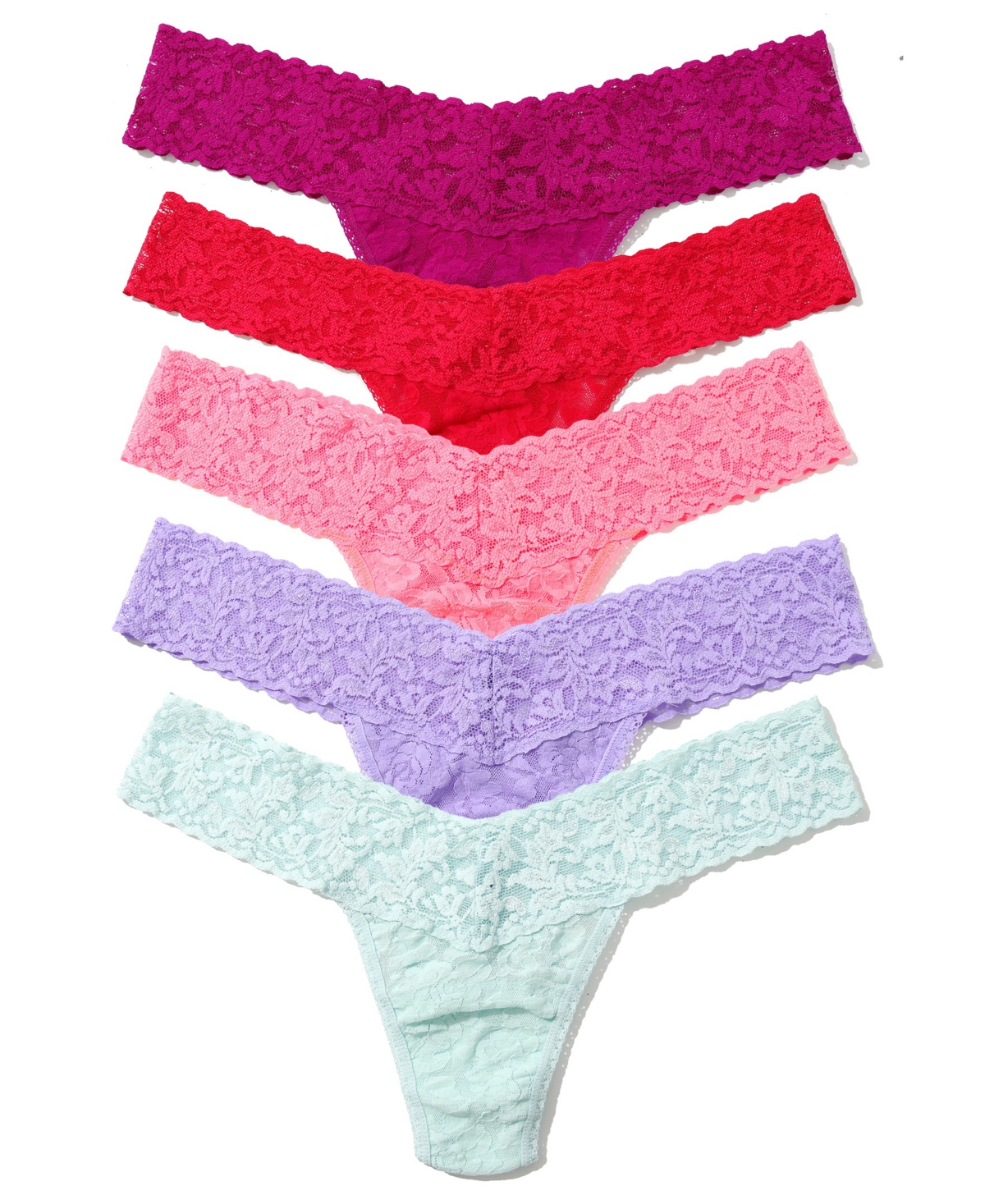Hanky Panky Women's Holiday 5 Pack Low Rise Thong Underwear -Strawberry/Peachfizz/Hyaci