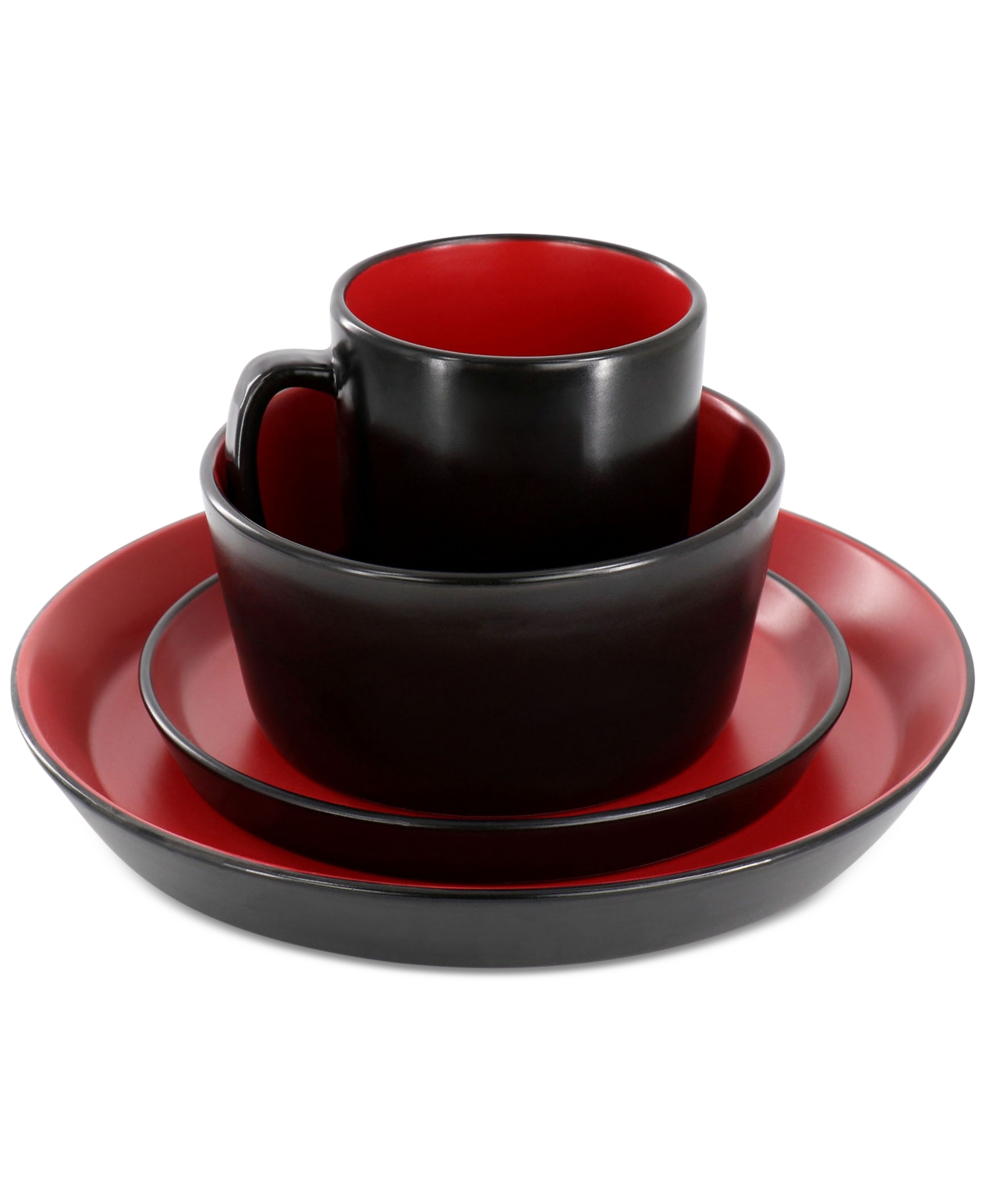 Elama Bacarra Pc. Dinnerware Set, Service for 4 - Black And Red