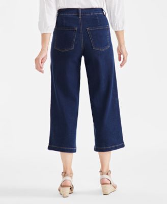 Petite High-Rise Wide-Leg Cropped Jeans, Exclusively at Macy's