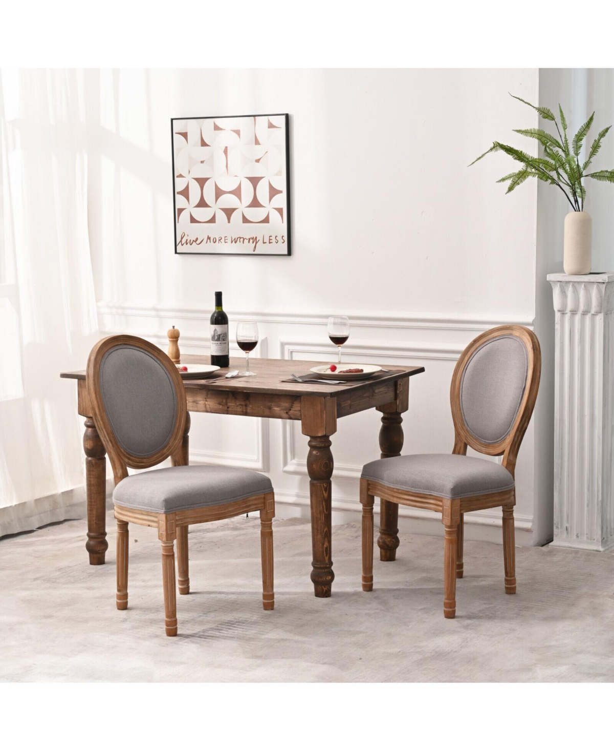 Slickblue French Country Dining Chairs with Round Back Set of 2, Upholstered, Solid Wood Legs, Side Chairs for Living Room, Wedding Event-- Grey