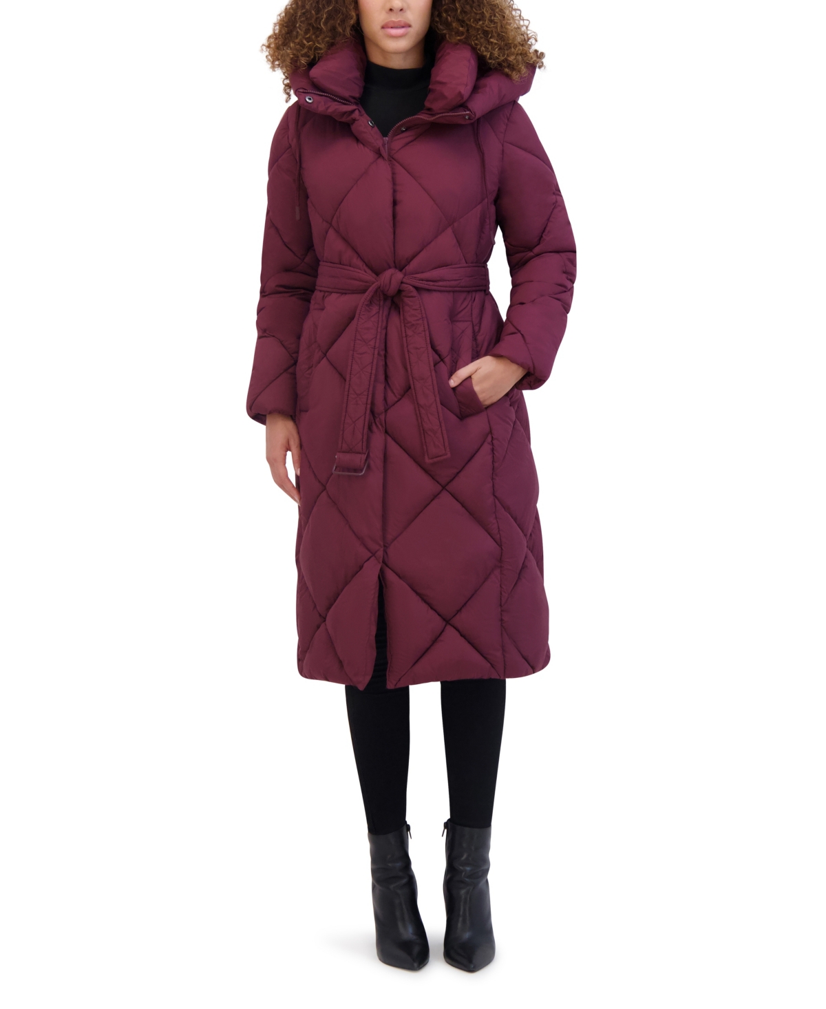 Women's Quilted Long Puffer Coat - Wine